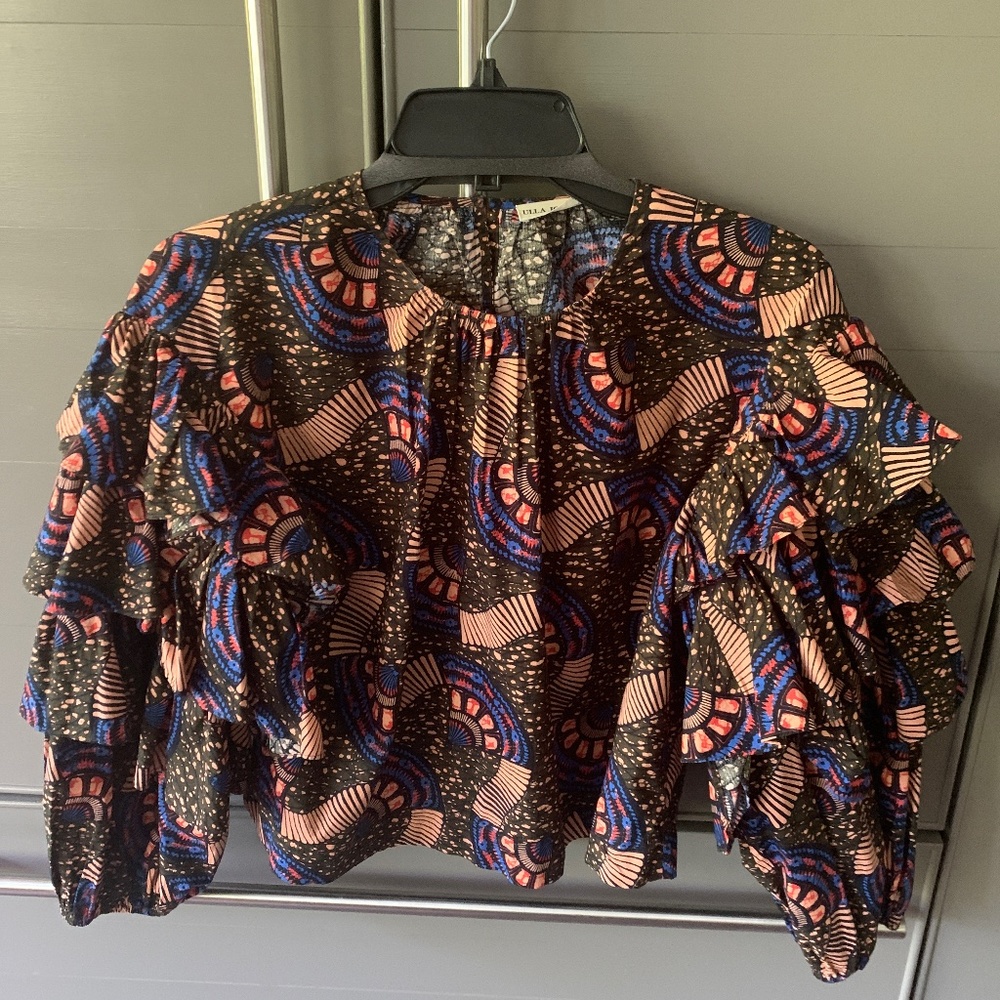 Ulla Johnson Black and Pink Ruffled Blouse